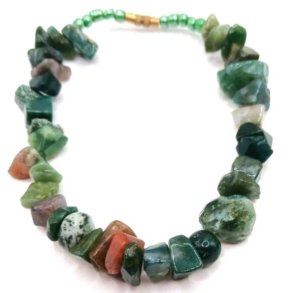 Green Aventurine Chip Beaded  Bracelet + Black Stone Sterchy Bracelet - Picture 2 of 9